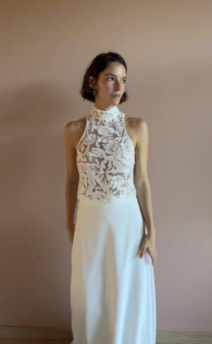Blouse de mariée col américain sequins et perles - Isaure